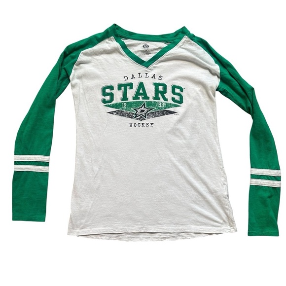 NHL Tops - Dallas Stars NHL Hockey Long Sleeve Raglan Tee Green White Womens Large